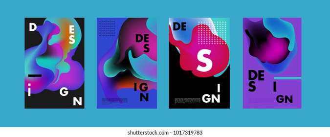 Abstract colorful liquid and fluid colors background for poster design. Blue, yellow, red, orange, pink and green. Vector banner poster template in Eps10.