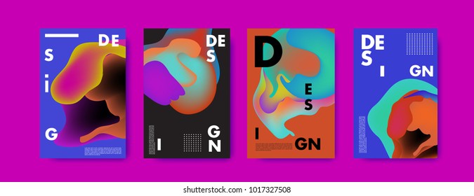 Abstract colorful liquid and fluid colors background for poster design. Blue, yellow, red, orange, pink and green. Vector banner poster template in Eps10.