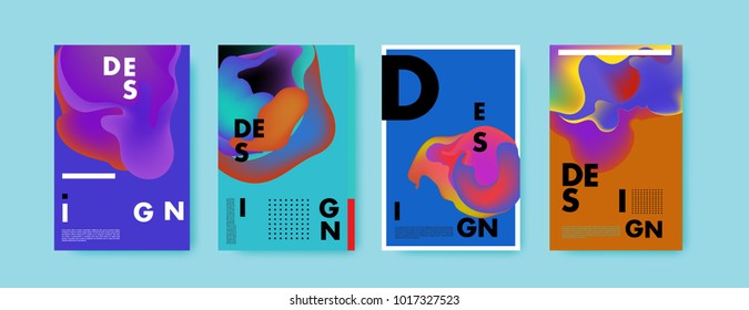 Abstract colorful liquid and fluid colors background for poster design. Blue, yellow, red, orange, pink and green. Vector banner poster template in Eps10.