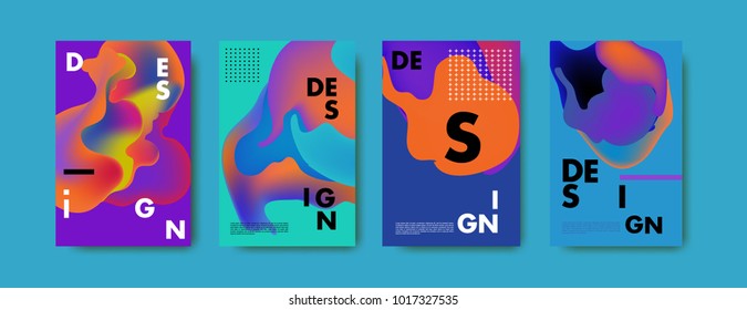 Abstract colorful liquid and fluid colors background for poster design. Blue, yellow, red, orange, pink and green. Vector banner poster template in Eps10.