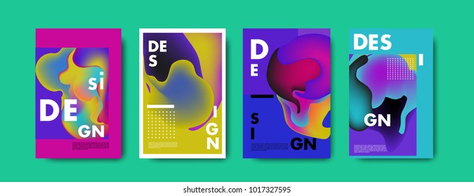 Abstract colorful liquid and fluid colors background for poster design. Blue, yellow, red, orange, pink and green. Vector banner poster template in Eps10.