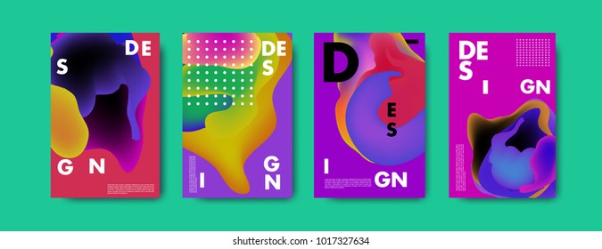 Abstract colorful liquid and fluid colors background for poster design. Blue, yellow, red, orange, pink and green. Vector banner poster template in Eps10.
