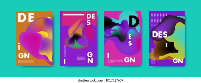 Abstract colorful liquid and fluid colors background for poster design. Blue, yellow, red, orange, pink and green. Vector banner poster template in Eps10.