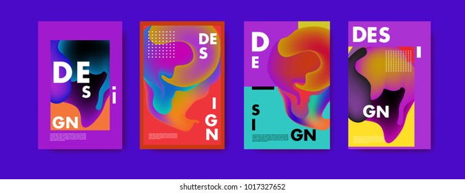Abstract colorful liquid and fluid colors background for poster design. Blue, yellow, red, orange, pink and green. Vector banner poster template in Eps10.