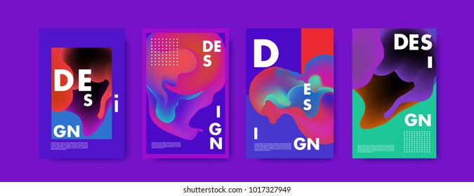 Abstract colorful liquid and fluid colors background for poster design. Blue, yellow, red, orange, pink and green. Vector banner poster template in Eps10.