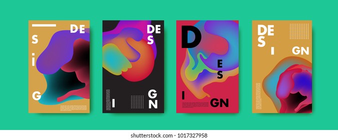 Abstract colorful liquid and fluid colors background for poster design. Blue, yellow, red, orange, pink and green. Vector banner poster template in Eps10.