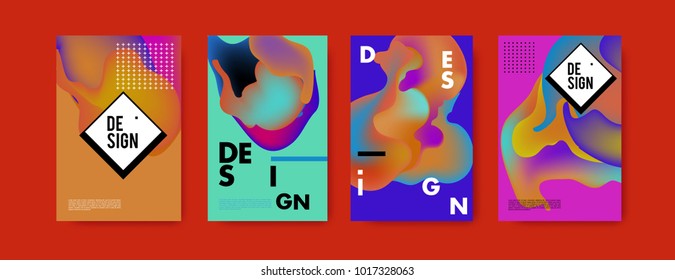 Abstract colorful liquid and fluid colors background for poster design. Blue, yellow, red, orange, pink and green. Vector banner poster template in Eps10.