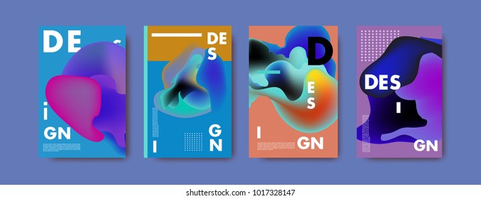 Abstract colorful liquid and fluid colors background for poster design. Blue, yellow, red, orange, pink and green. Vector banner poster template in Eps10.