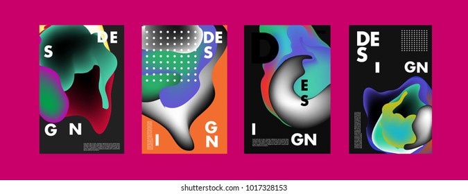 Abstract colorful liquid and fluid colors background for poster design. Blue, yellow, red, orange, pink and green. Vector banner poster template in Eps10.