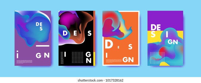 Abstract colorful liquid and fluid colors background for poster design. Blue, yellow, red, orange, pink and green. Vector banner poster template in Eps10.