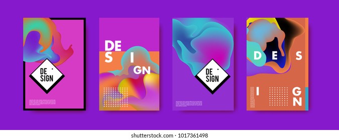 Abstract colorful liquid and fluid colors background for poster design. Blue, yellow, red, orange, pink and green. Vector banner poster template in Eps10.