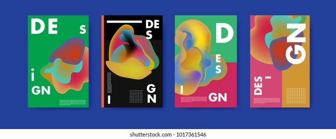 Abstract colorful liquid and fluid colors background for poster design. Blue, yellow, red, orange, pink and green. Vector banner poster template in Eps10.
