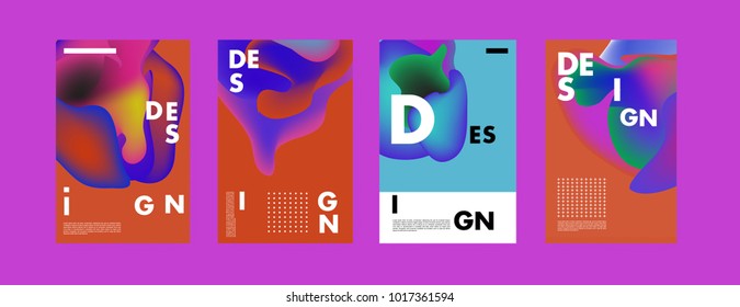 Abstract colorful liquid and fluid colors background for poster design. Blue, yellow, red, orange, pink and green. Vector banner poster template in Eps10.