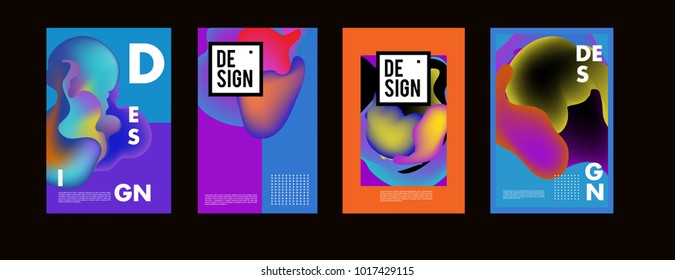 Abstract colorful liquid and fluid colors background for poster design. Blue, yellow, red, orange, pink and green. Vector banner poster template in Eps10.