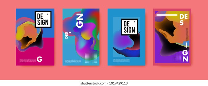 Abstract colorful liquid and fluid colors background for poster design. Blue, yellow, red, orange, pink and green. Vector banner poster template in Eps10.