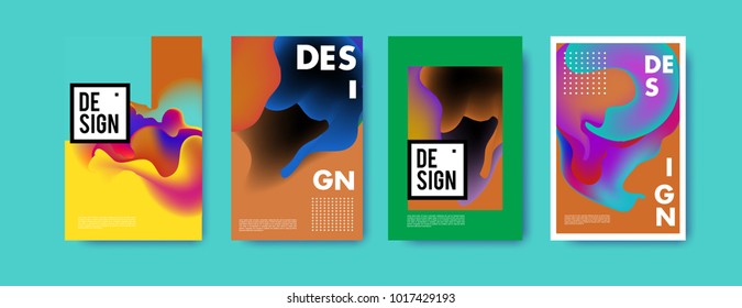 Abstract colorful liquid and fluid colors background for poster design. Blue, yellow, red, orange, pink and green. Vector banner poster template in Eps10.
