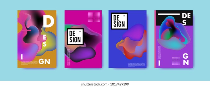 Abstract colorful liquid and fluid colors background for poster design. Blue, yellow, red, orange, pink and green. Vector banner poster template in Eps10.