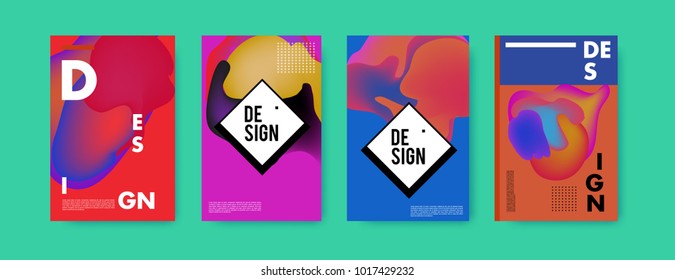 Abstract colorful liquid and fluid colors background for poster design. Blue, yellow, red, orange, pink and green. Vector banner poster template in Eps10.
