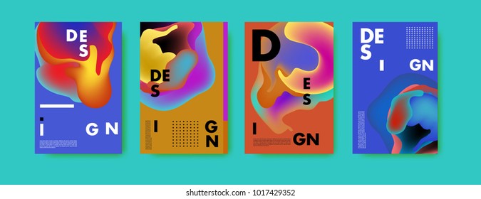 Abstract colorful liquid and fluid colors background for poster design. Blue, yellow, red, orange, pink and green. Vector banner poster template in Eps10.
