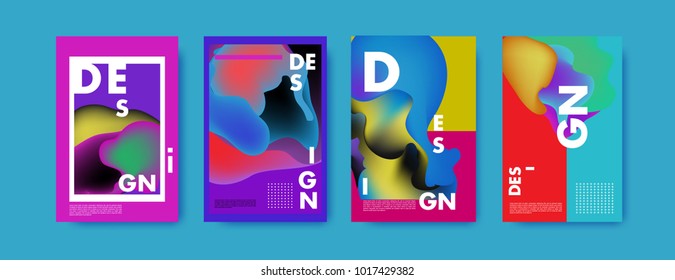 Abstract colorful liquid and fluid colors background for poster design. Blue, yellow, red, orange, pink and green. Vector banner poster template in Eps10.