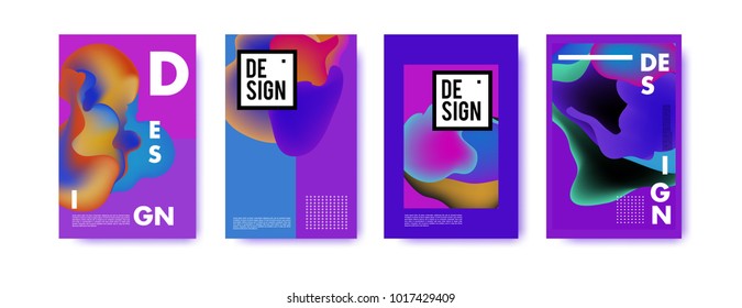 Abstract colorful liquid and fluid colors background for poster design. Blue, yellow, red, orange, pink and green. Vector banner poster template in Eps10.