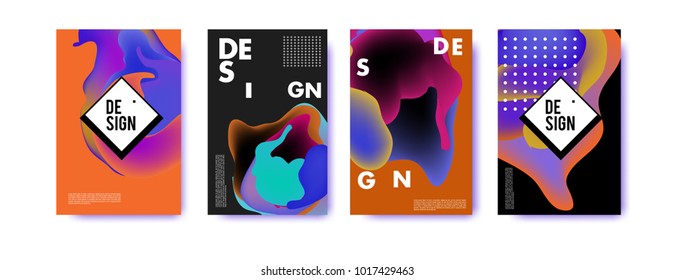 Abstract colorful liquid and fluid colors background for poster design. Blue, yellow, red, orange, pink and green. Vector banner poster template in Eps10.