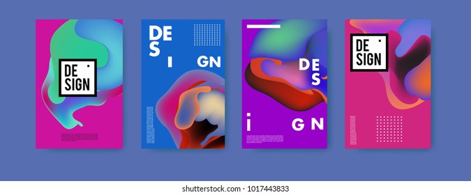 Abstract colorful liquid and fluid colors background for poster design. Blue, yellow, red, orange, pink and green. Vector banner poster template in Eps10.