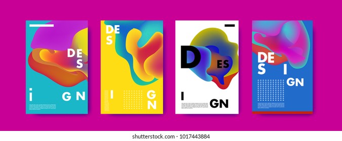 Abstract colorful liquid and fluid colors background for poster design. Blue, yellow, red, orange, pink and green. Vector banner poster template in Eps10.