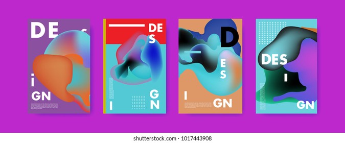 Abstract colorful liquid and fluid colors background for poster design. Blue, yellow, red, orange, pink and green. Vector banner poster template in Eps10.