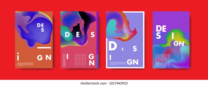 Abstract colorful liquid and fluid colors background for poster design. Blue, yellow, red, orange, pink and green. Vector banner poster template in Eps10.