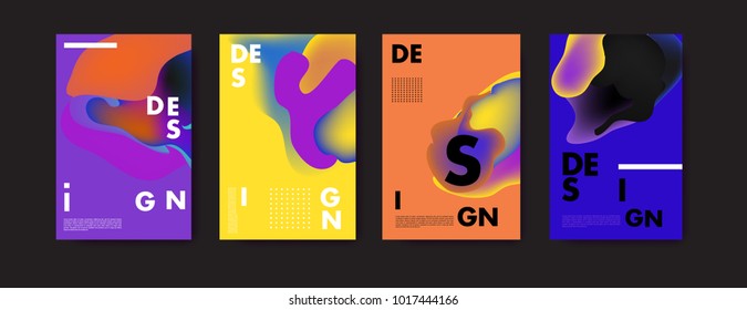 Abstract colorful liquid and fluid colors background for poster design. Blue, yellow, red, orange, pink and green. Vector banner poster template in Eps10.