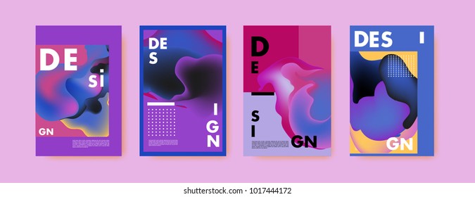 Abstract colorful liquid and fluid colors background for poster design. Blue, yellow, red, orange, pink and green. Vector banner poster template in Eps10.