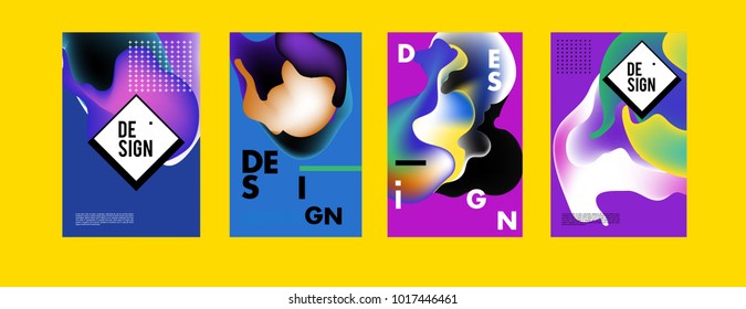 Abstract colorful liquid and fluid colors background for poster design. Blue, yellow, red, orange, pink and green. Vector banner poster template in Eps10.