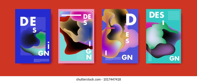 Abstract colorful liquid and fluid colors background for poster design. Blue, yellow, red, orange, pink and green. Vector banner poster template in Eps10.