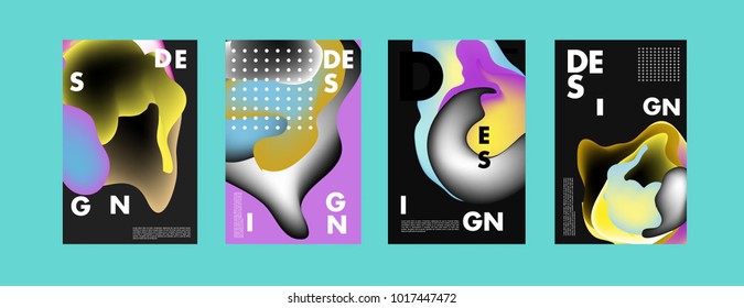 Abstract colorful liquid and fluid colors background for poster design. Blue, yellow, red, orange, pink and green. Vector banner poster template in Eps10.