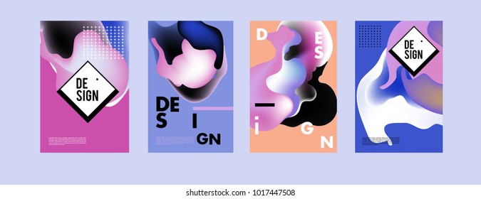 Abstract colorful liquid and fluid colors background for poster design. Blue, yellow, red, orange, pink and green. Vector banner poster template in Eps10.