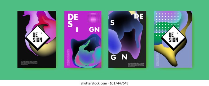 Abstract colorful liquid and fluid colors background for poster design. Blue, yellow, red, orange, pink and green. Vector banner poster template in Eps10.