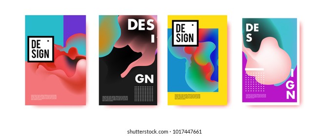 Abstract colorful liquid and fluid colors background for poster design. Blue, yellow, red, orange, pink and green. Vector banner poster template in Eps10.