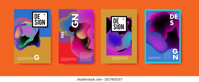 Abstract colorful liquid and fluid colors background for poster design. Blue, yellow, red, orange, pink and green. Vector banner poster template in Eps10.