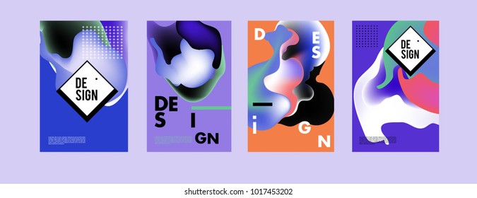 Abstract colorful liquid and fluid colors background for poster design. Blue, yellow, red, orange, pink and green. Vector banner poster template in Eps10.