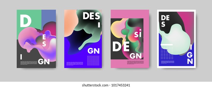 Abstract colorful liquid and fluid colors background for poster design. Blue, yellow, red, orange, pink and green. Vector banner poster template in Eps10.