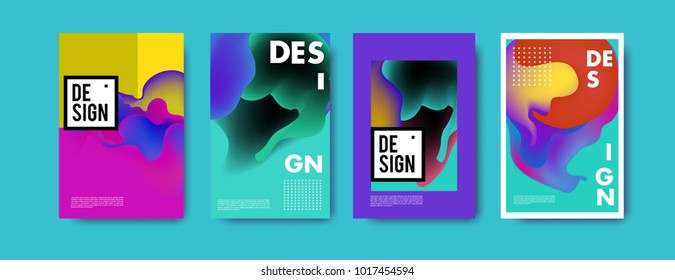 Abstract colorful liquid and fluid colors background for poster design. Blue, yellow, red, orange, pink and green. Vector banner poster template in Eps10.