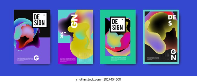 Abstract colorful liquid and fluid colors background for poster design. Blue, yellow, red, orange, pink and green. Vector banner poster template in Eps10.