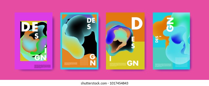 Abstract colorful liquid and fluid colors background for poster design. Blue, yellow, red, orange, pink and green. Vector banner poster template in Eps10.