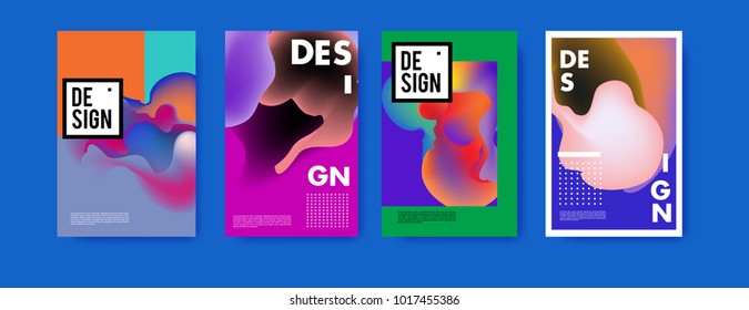 Abstract colorful liquid and fluid colors background for poster design. Blue, yellow, red, orange, pink and green. Vector banner poster template in Eps10.