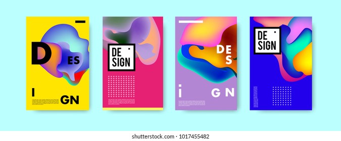 Abstract colorful liquid and fluid colors background for poster design. Blue, yellow, red, orange, pink and green. Vector banner poster template in Eps10.