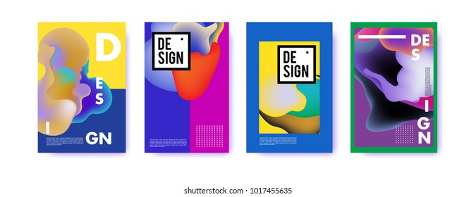 Abstract colorful liquid and fluid colors background for poster design. Blue, yellow, red, orange, pink and green. Vector banner poster template in Eps10.