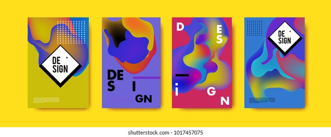 Abstract colorful liquid and fluid colors background for poster design. Blue, yellow, red, orange, pink and green. Vector banner poster template in Eps10.