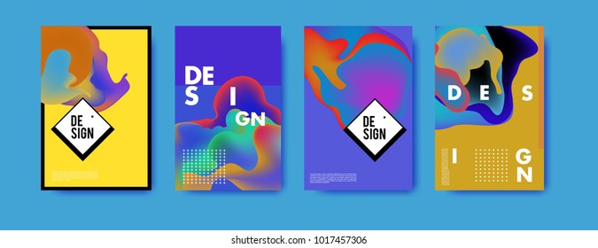 Abstract colorful liquid and fluid colors background for poster design. Blue, yellow, red, orange, pink and green. Vector banner poster template in Eps10.