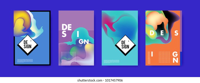 Abstract colorful liquid and fluid colors background for poster design. Blue, yellow, red, orange, pink and green. Vector banner poster template in Eps10.